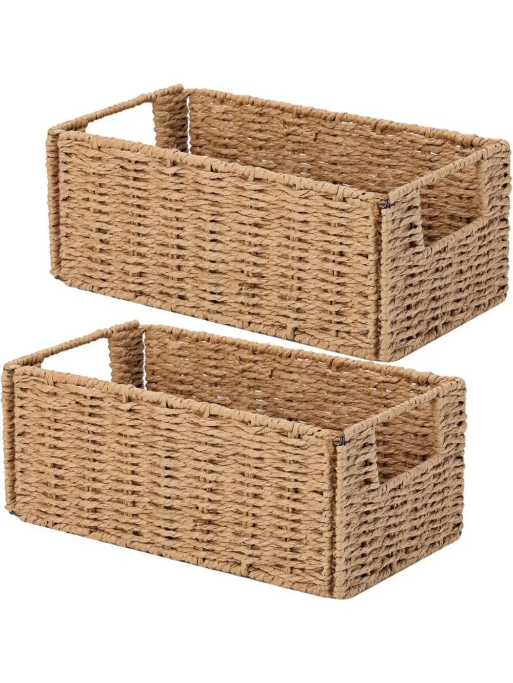 Hand-Woven Wicker Storage Baskets Set of 2 | Small Organizing Bins for Home
